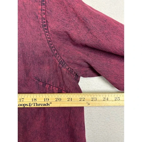 Acid Wash Joan Rivers Womens LP Burgundy Cotton Button Down Pocket Shirt Top - Picture 5 of 11
